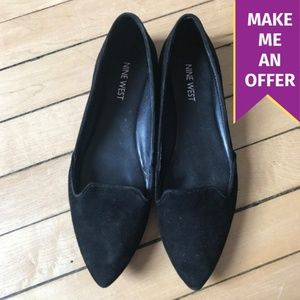 Nine West Sueded Black Pointed Toe Flats